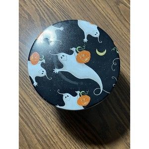 Vtg Halloween Tin Bucket Pail Metal Ghosts Pumpkins Jack O Lantern’s Handle Lid